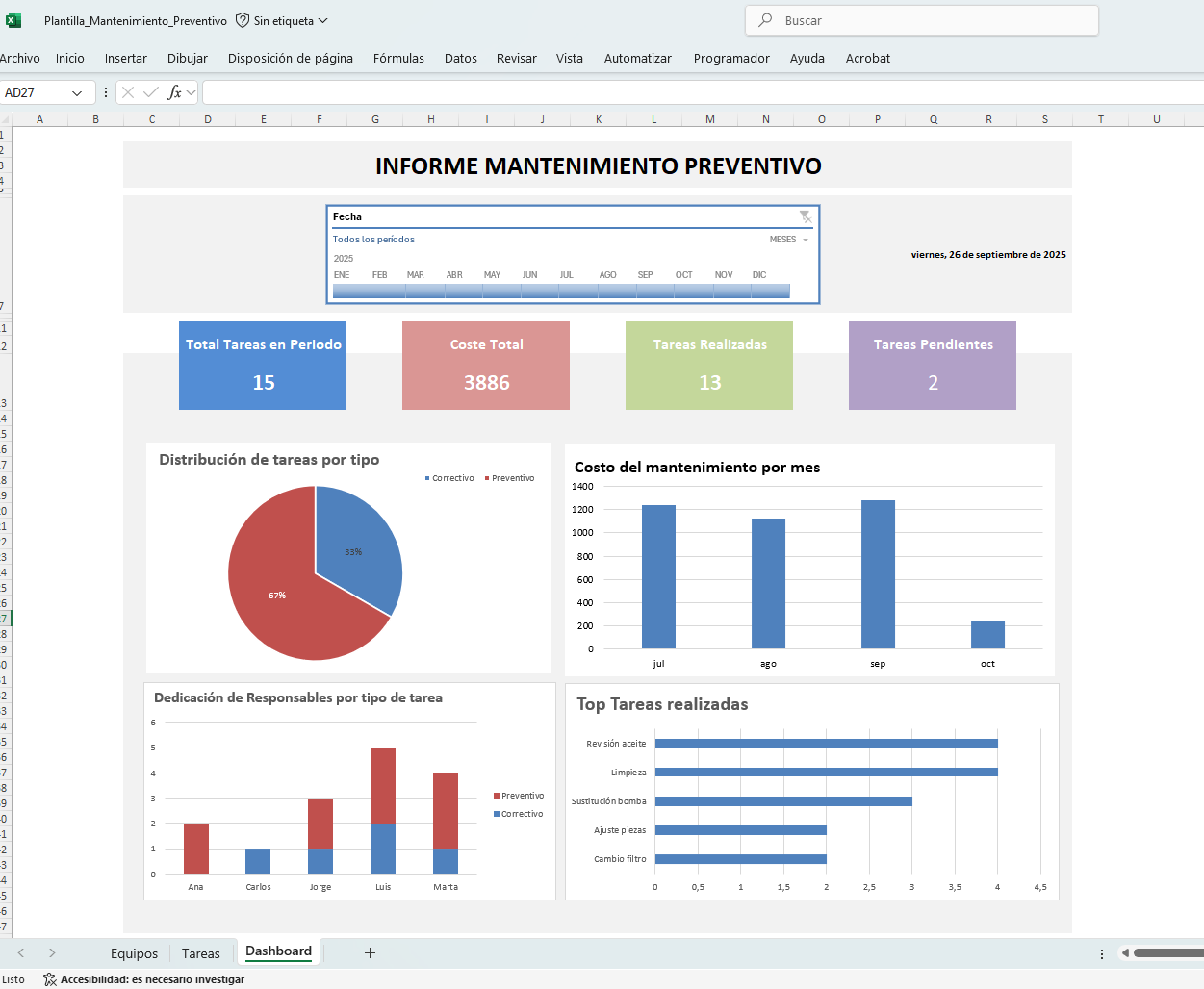 Plantilla Excel Mantenimiento Preventivo